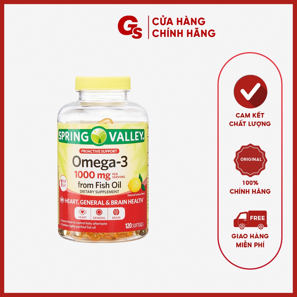 Dầu cá Omega 3 Spring Valley làm đẹp da, hỗ trợ trí não, tốt cho tim mạch, thị lực