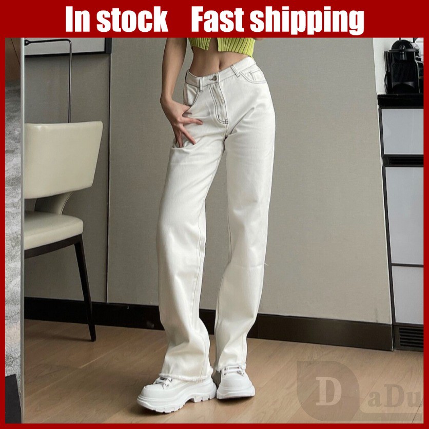 Daduhey Quần dài lưng cao ống rộng phong cách Hàn Quốc trẻ trung cho nữ size Xs-5Xl