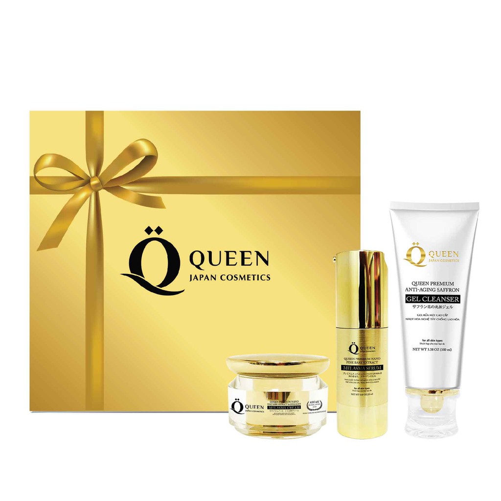 Bộ Qùa tặng Mỹ phẩm ngừa nám Queen Japan - Combo 3 trong 1, ngừa nám, tàn nhang, trắng da, căng bóng Queen Japan