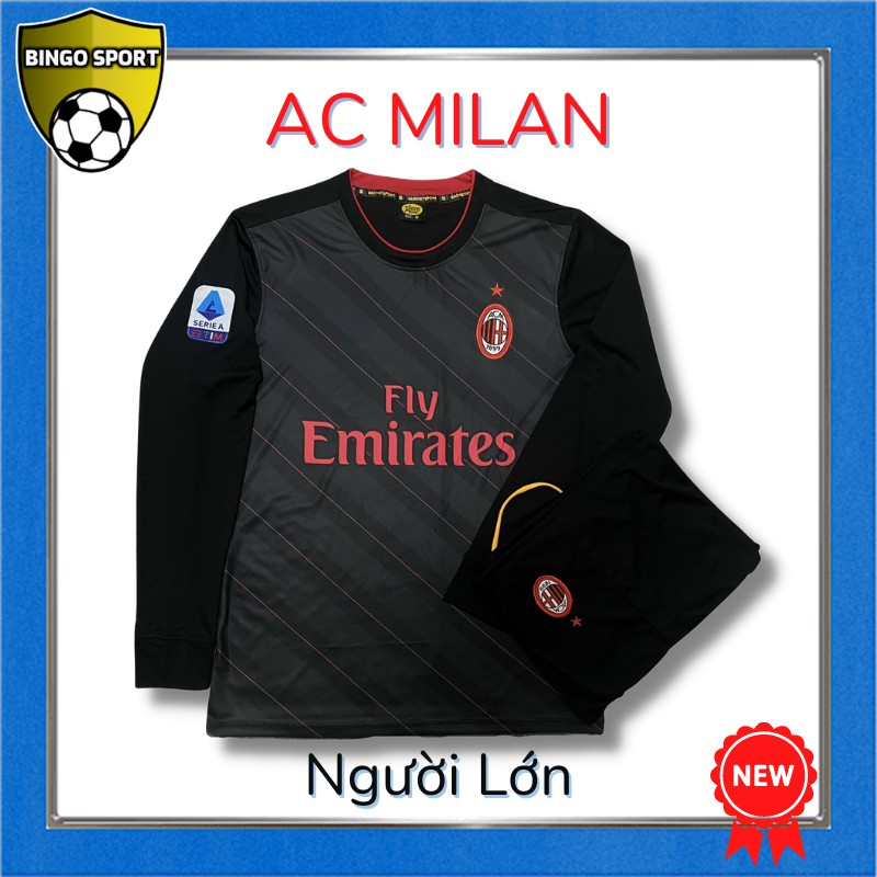 Áo Bóng Đá, Đá Banh Dài Tay Đẹp AC MILAN Giá Rẻ Mẫu Mới Sân Nhà 2021/2022 Cao Cấp Màu Sọc Đỏ Đen  BINGO SPORT ACML01TD