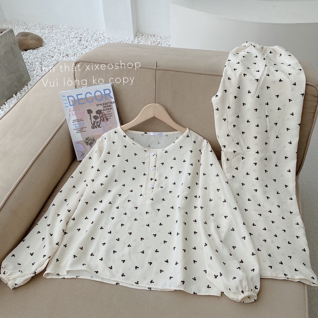Bộ ngủ pijama chất đũi nhăn dễ thương xixeoshop - v70 | BigBuy360 - bigbuy360.vn