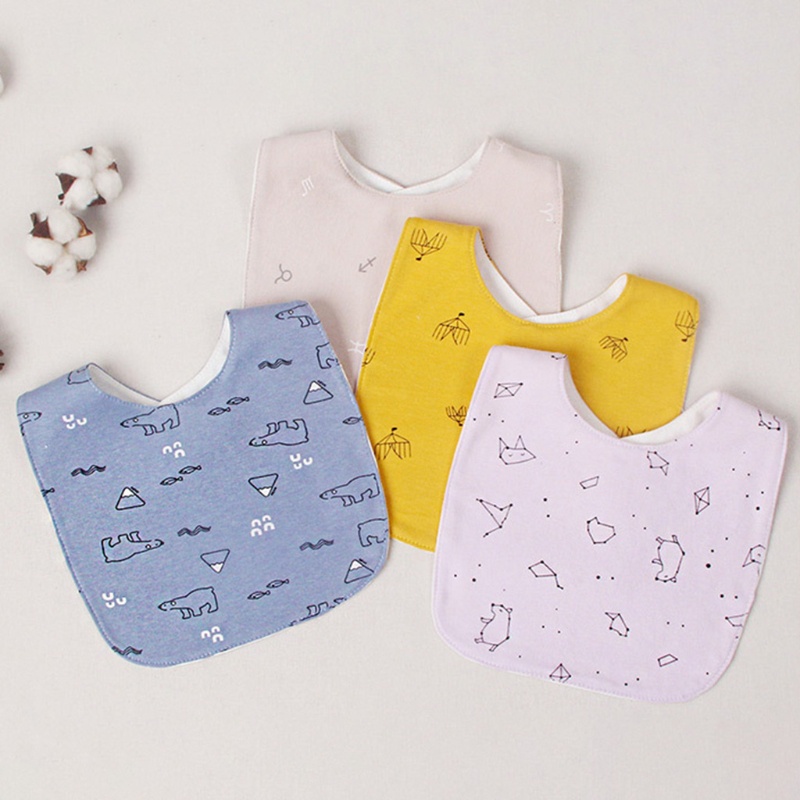 Bộ 4 Yếm Ăn Cotton Mềm Mại Chống Nước In Họa Tiết Hoạt Hình Cho Bé Sơ Sinh