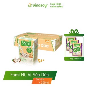 Thùng sữa đậu nành Fami Nguyên Chất vị Sữa dừa (36 hộp x 200ml)