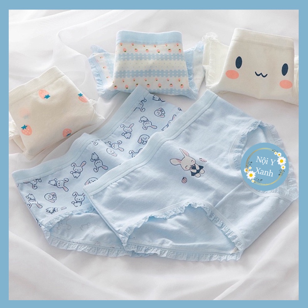 Quần Lót Nữ Cotton Thỏ - Dâu Tây Ngang Eo Thời Trang Dễ Thương 8015 nội y xanh hàng đẹp thấm hút mồ hôi