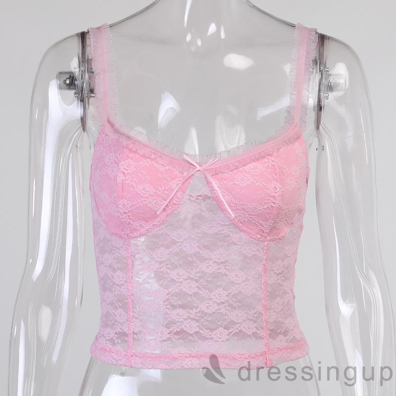 Áo Lửng Hai Dây Phối Ren Và Nơ Dành Cho Nữ