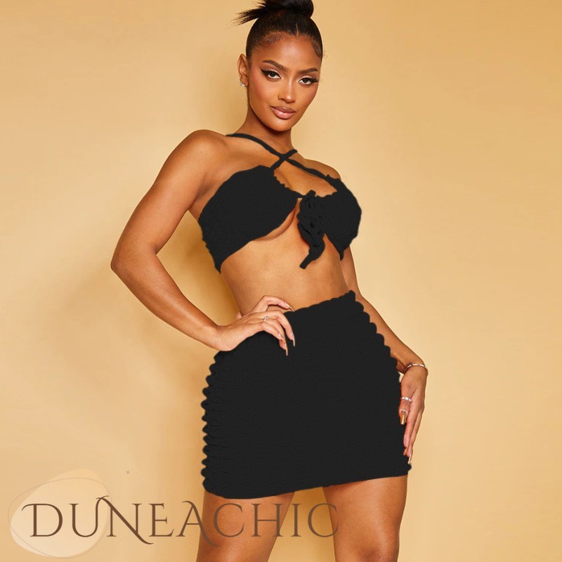 DUNEA Set Áo Tank Top Và Chân Váy Lưng Cao Thời Trang Cho Nữ