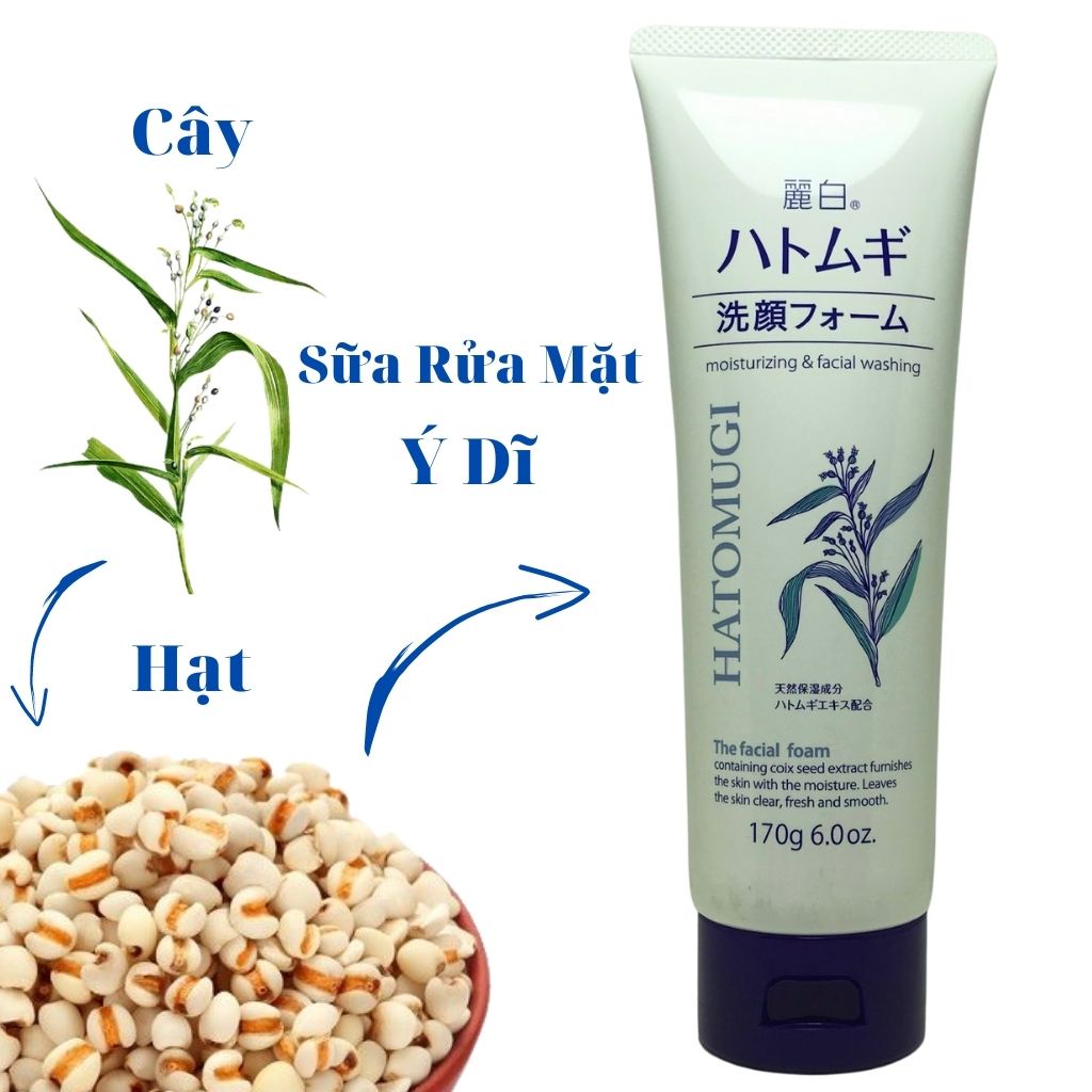 Sữa Rửa Mặt HATOMUGI 170g Dưỡng Ẩm Trắng Da Chiết Xuất Hạt Ý Dĩ Nhật.