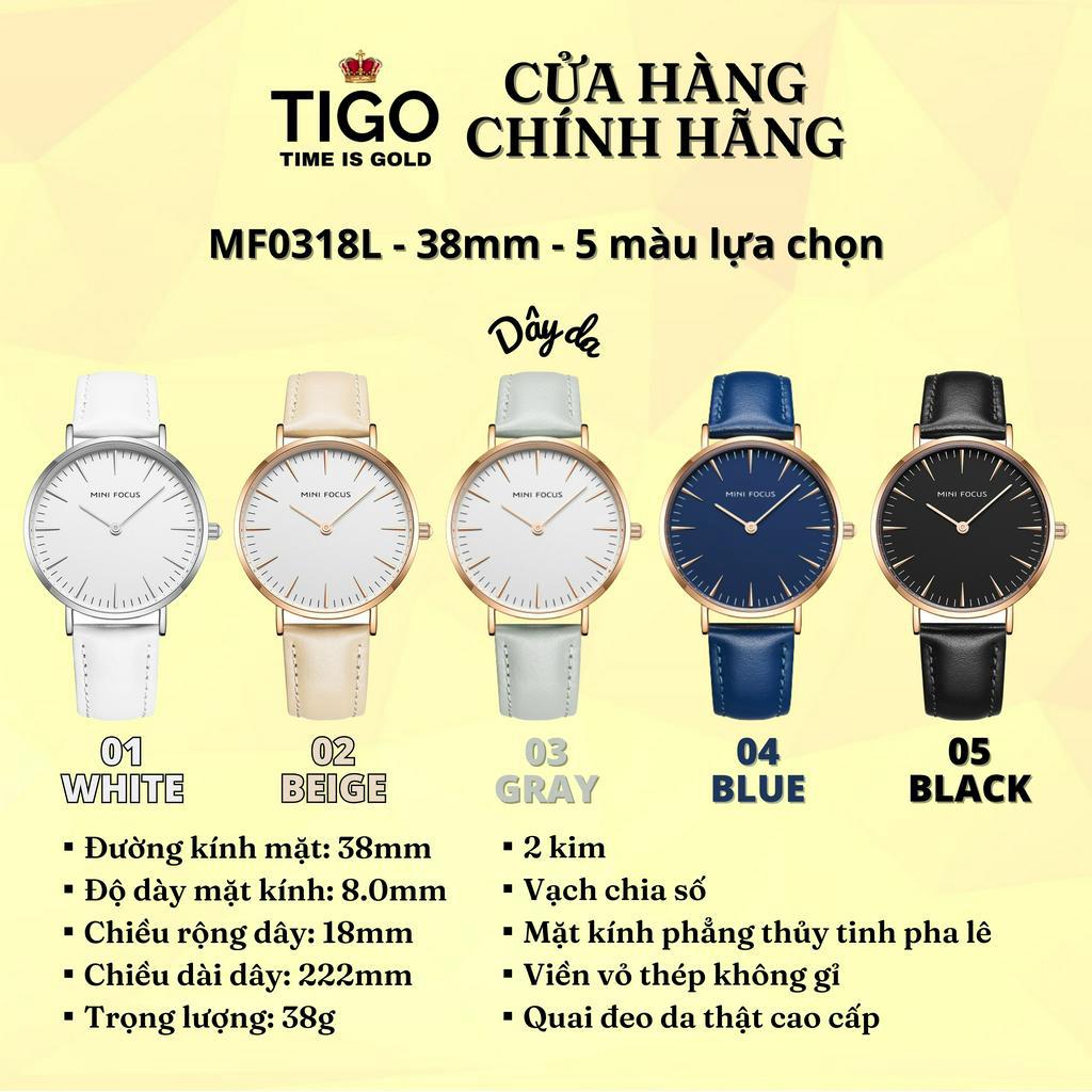 Đồng Hồ Nữ MINI FOCUS MF0318L.05 Dây Da Đen Viền Vàng Hồng Thép Không Gỉ Cao Cấp Mặt Tròn Đường Kính 38mm Chống Nước