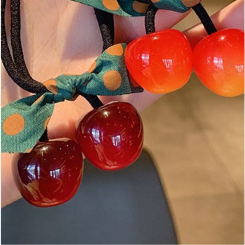 Dây Buộc Tóc Cao Su Trang Trí Hình Quả Anh Đào Thắt Nơ Phong Cách Nhật Hàn Dễ Thương Dành Cho Bạn Gái