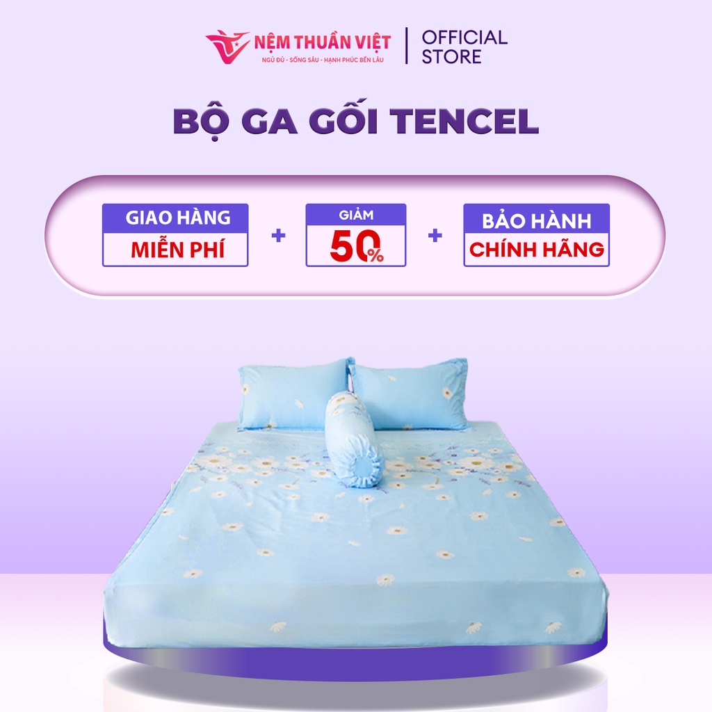 Bộ Ga Giường Tencel Thuần Việt Cao Cấp - Xanh Dương TVM12 (4 Món)