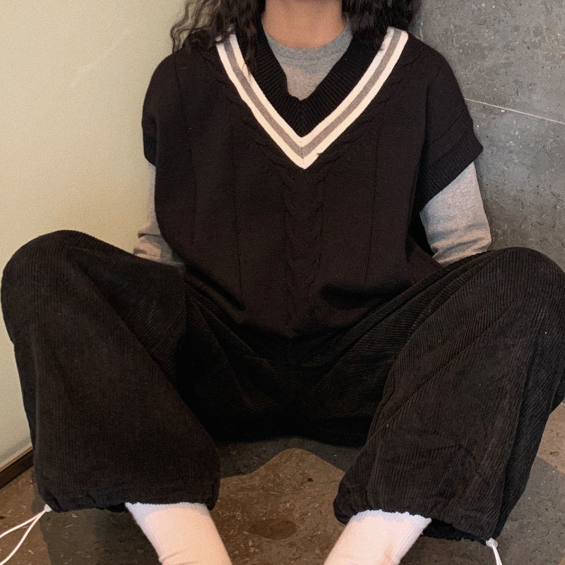 Áo len ghi lê cổ chữ V dáng rộng dành cho nữ | BigBuy360 - bigbuy360.vn