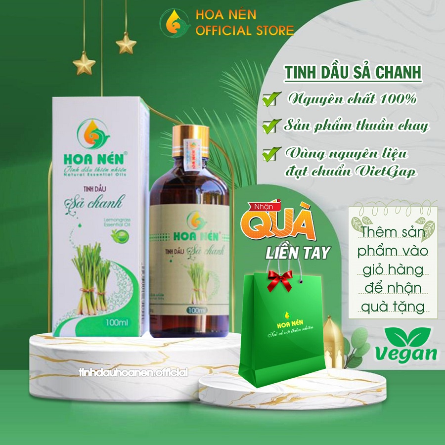 Tinh dầu sả chanh nguyên chất Hoa Nén 100ml - Giúp xông phòng, khử mùi, tạo không gian thoáng đãng