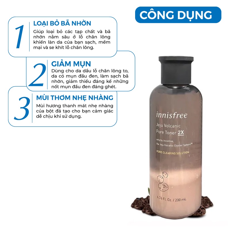 Nước hoa hồng ngừa mụn đầu đen se khít lỗ chân lông Innisfree Jeju Volcanic Hàn Quốc 200ml