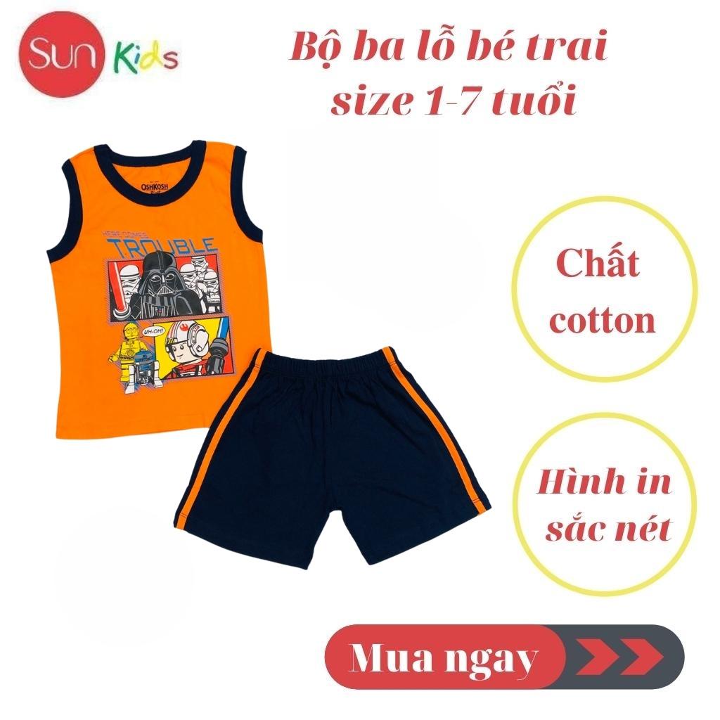 Đồ bộ bé trai, bộ ba lỗ cho bé chất thun cotton, nhiều màu, size 1-7 tuổi - SUNKIDS