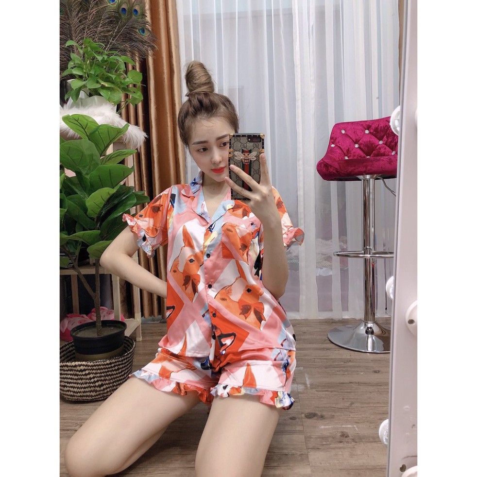 [SALE chào hè 49k] Bộ pijama lụa nữ mặc nhà tay ngắn quần đùi bèo, chất liệu satin cao cấp