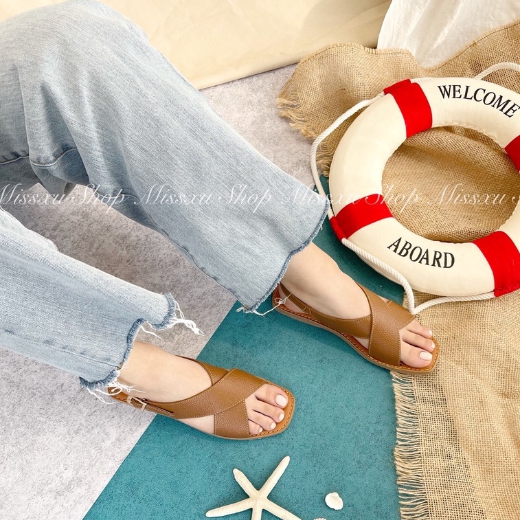 Giày sandal nữ 2cm quai chéo da thật cao cấp MYSS - SD118