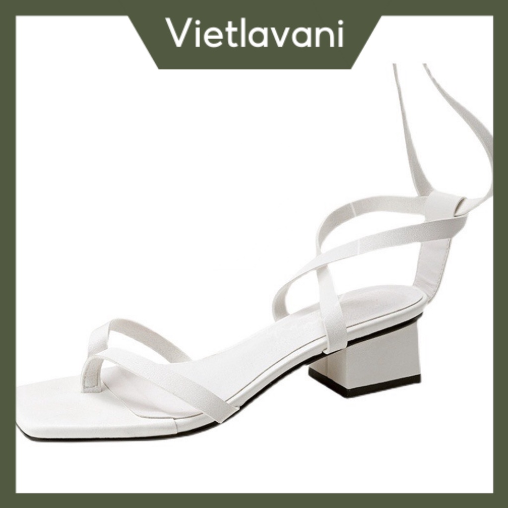 Giày sandal nữ Vietlavani mã S55 mũi vuông gót vuông dây cột cao 3cm hàng đẹp chuẩn form