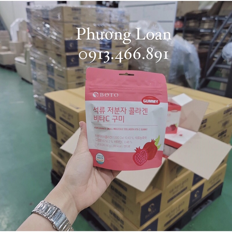 Kẹo dẻo vị lựu dưỡng da căng bóng sáng mịn Boto Collagen Gummy bịch 30 viên
