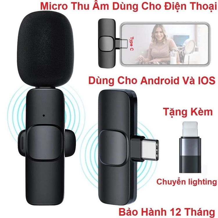 Micro Thu Âm, Tặng Jack Chuyển, Dùng Cho Các Loại Điện Thoại, Có Cổng TypeC Và Cổng Lightnimg - Mic Không Dây Cài Ve Áo