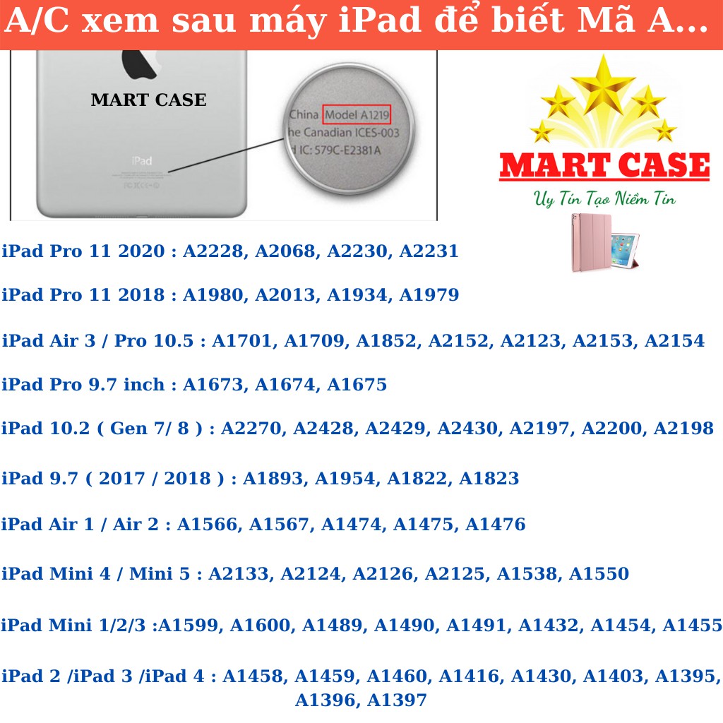 Ốp ipad Gập tam giác ipad gen5/6/7/8/9/Air 3...MART CASE