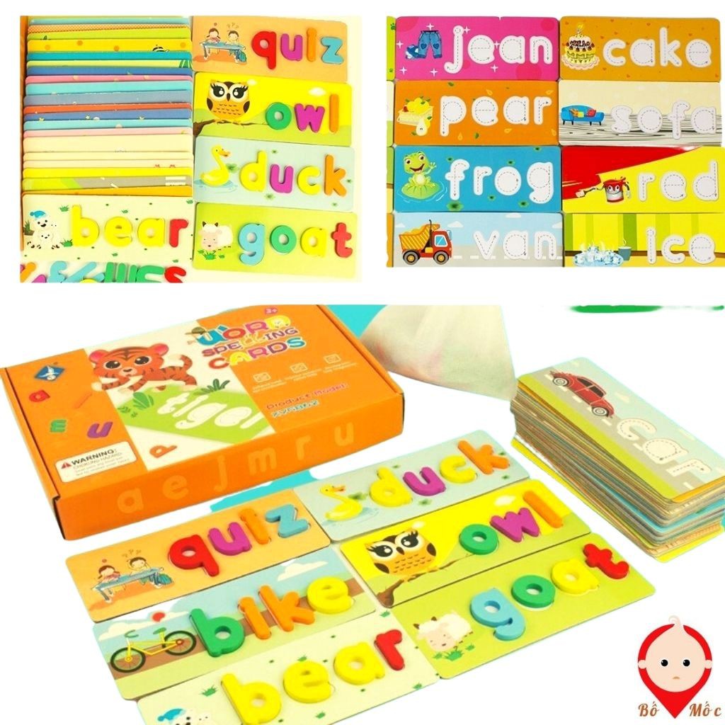 Bộ Thẻ Flascard Khắc Chữ Chìm - Bảng Chữ Cái Gỗ - Đồ Chơi Gỗ Spelling Game- Ghép Chữ Tiếng Anh, - Shop Bố Mốc