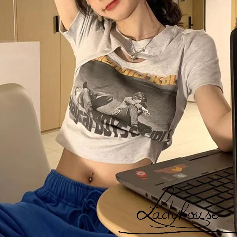 Áo Thun Tay Ngắn Cổ Tròn In Họa Tiết Chữ Thời Trang Mùa Hè Cho Nữ