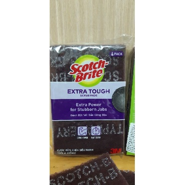 Gói 4 Miếng Chữ Nhật Cước cọ rửa Scotch Brite 3M 7447 Mạnh hơn inox (10x15cm)