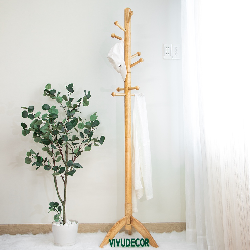 Cây treo quần áo VIVUDECOR CT10 100% gỗ tự nhiên 10 nhánh