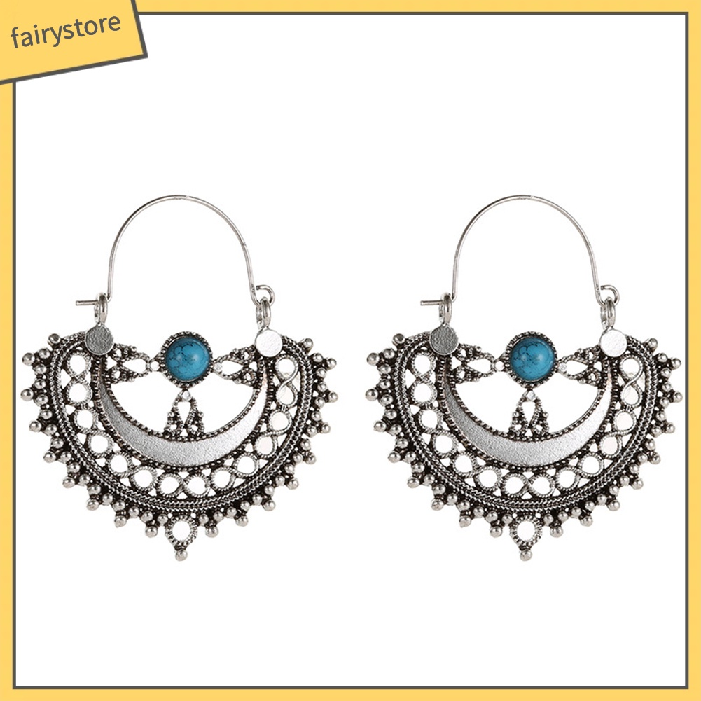 Khuyên Tai Chuỗi Đính Đá Ngọc Lam Nhân Tạo Phong Cách Dân Tộc Thời Trang Cho Nữ