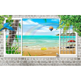Decal dán tường cửa sổ phong cảnh đẹp 385nt - decal dán tường hình ô cửa sổ nhìn ra phong cảnh