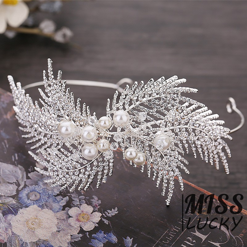 Băng đô cài tóc hình lá đính hạt lấp lánh cho nữ