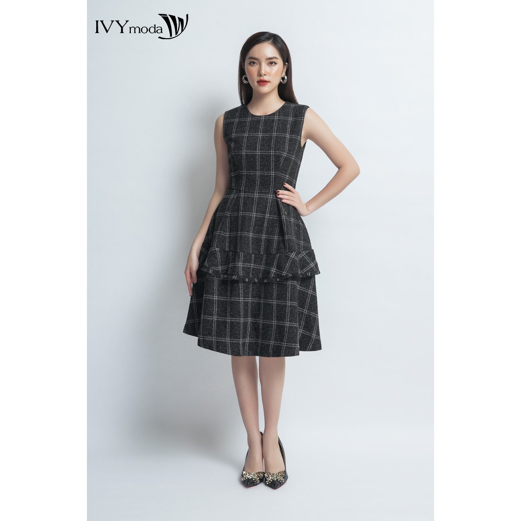 [Mã WABRMINI2 giảm 10% tối đa 50k đơn 250k] Đầm sát nách dáng xòe họa tiết kẻ IVY moda MS 41M3319