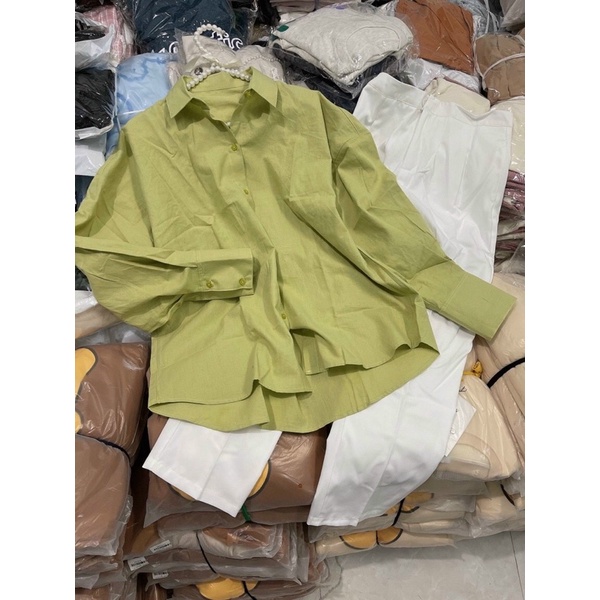 Set áo sơ mi xanh bơ+ quần Linh Ngọc Đàm