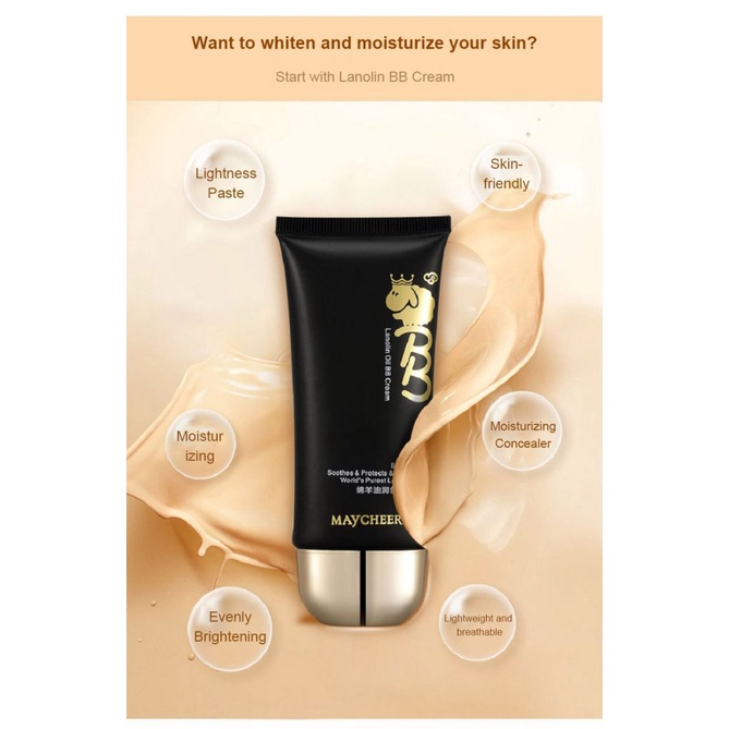 Kem nền BB MAYCHEER Lanolin che khuyết điểm dưỡng ẩm trang điểm nude
 | BigBuy360 - bigbuy360.vn