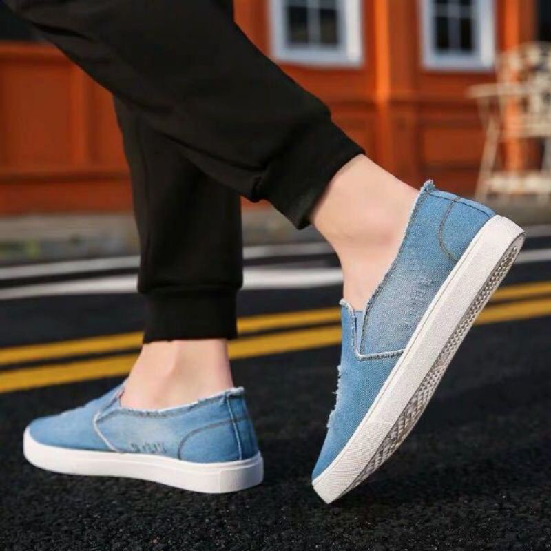 Giày Lười Nam Vải Bò Màu Xanh, Lười Bò