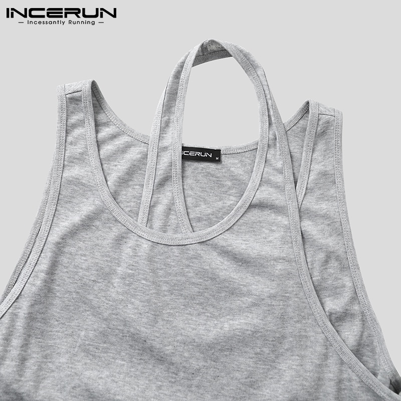 Áo tank top nam INCERUN 3 lỗ đắp vải nhỏ màu trơn giải trí mùa hè có 3 màu