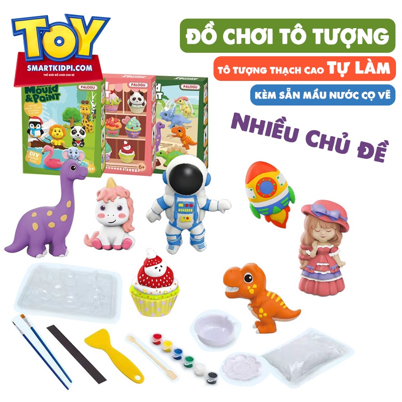 Bộ Đồ Chơi Tô Tượng Thạch Cao Tự Làm Kèm Sẵn Màu Nước Cọ Vẽ Nhiều Chủ Đề Công Chúa, Khủng Long, Động vật