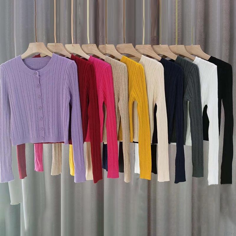 Áo Khoác Cardigan Dài Tay Màu Trơn Phong Cách Retro Hàn Quốc