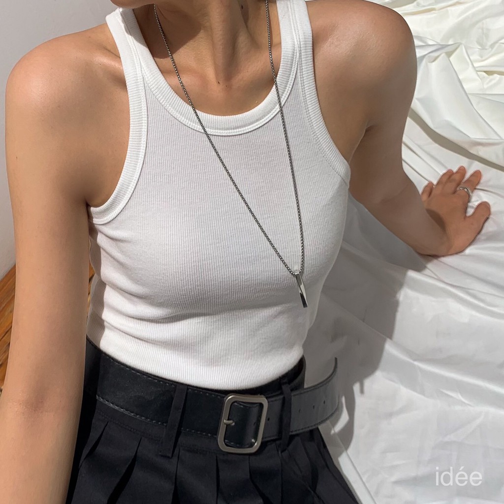 Áo tanktop nữ idee ôm cổ tròn vải thun cotton gân
