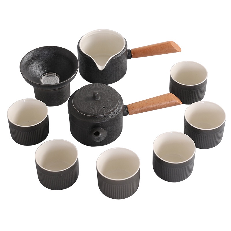 Bộ Ấm Trà Nắm Gỗ Phong Cách Nhật Bản kèm hộp quà tặng.