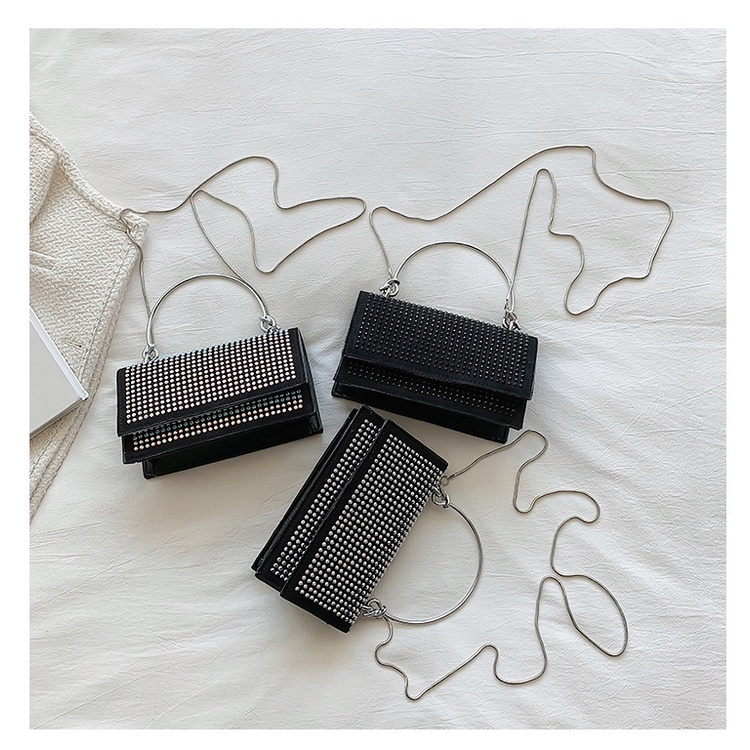 Túi đeo vai JASMIN NOIR nắp gập đính kim cương giả thời trang dành cho nữ