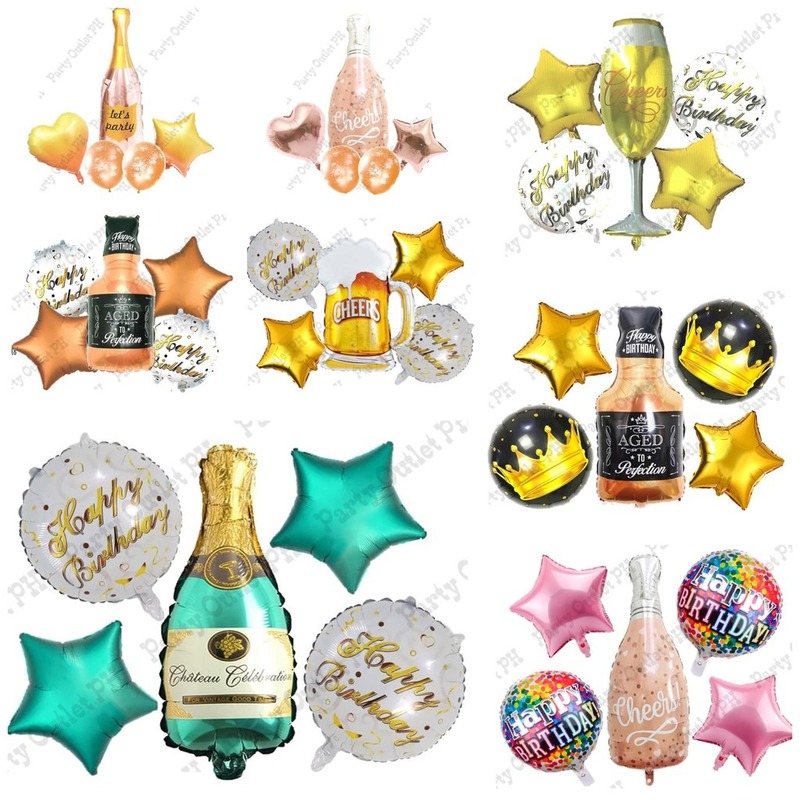 Set 5 bong bóng lá nhôm hình chai rượu sâm banh