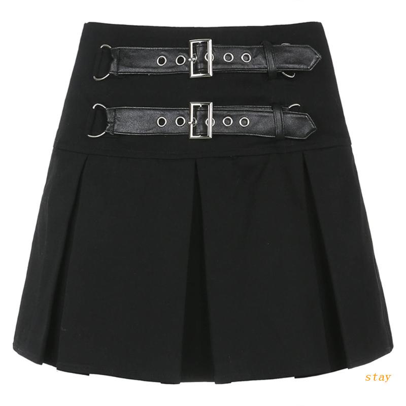 Chân Váy Xếp Ly Mini Lưng Cao Màu Đen Kèm Quần Lót An Toàn Phong Cách Gothic Harajuku Cho Nữ