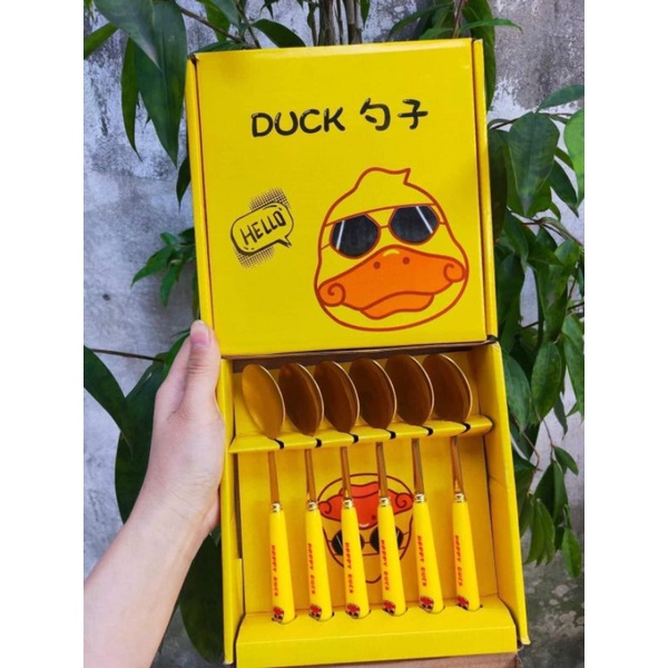 Set 6 thìa inox 304  xịn Vịt vàng kèm hộp