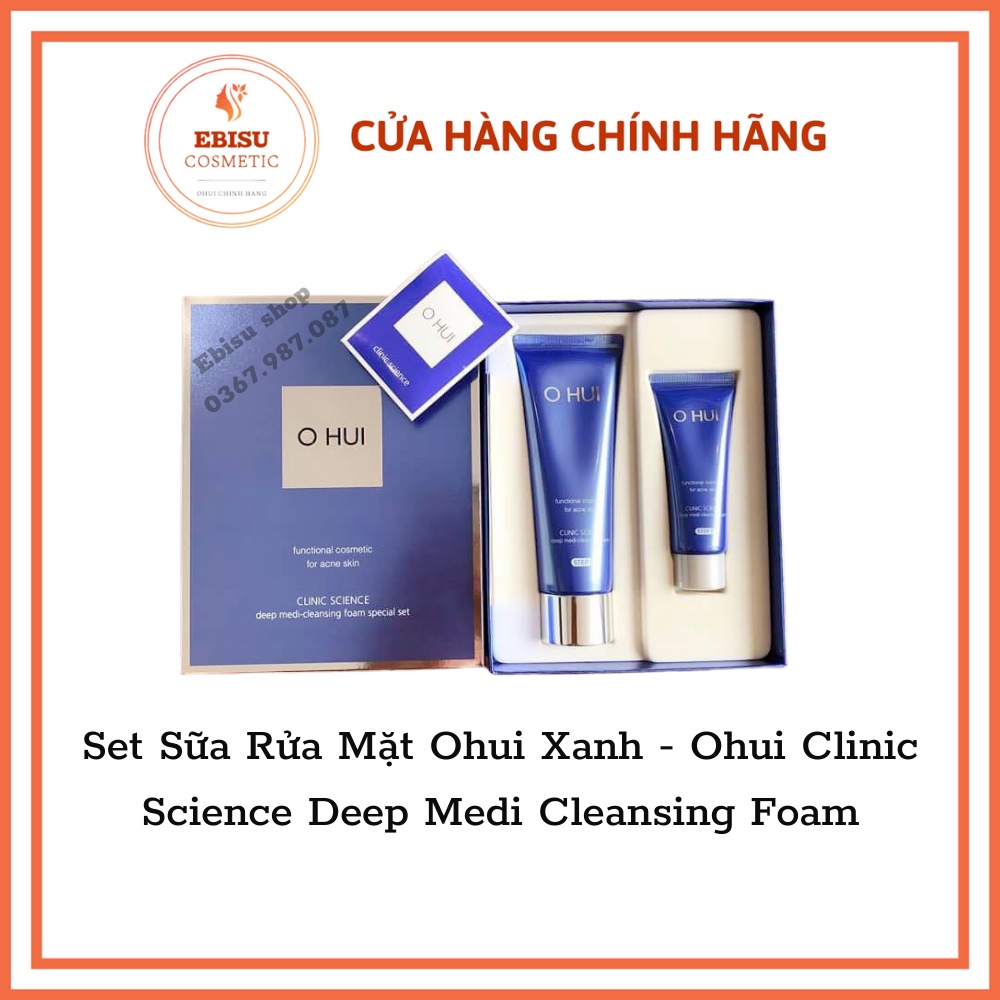 Set Sữa Rửa Mặt Ohui Xanh - Ohui Clinic Science Deep Medi - Cleansing Foam - DÀNH CHO DA DẦU MỤN