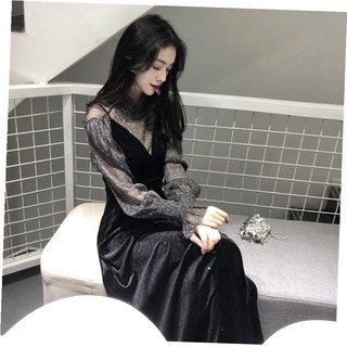 Váy nhung mềm phối ren ulzzang