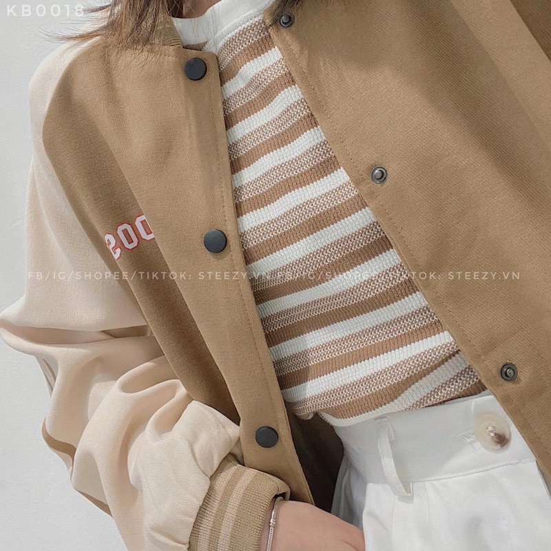 Áo khoác bóng chày bomber kaki da lộn 2 lớp in choose unisex ulzzang nam nữ