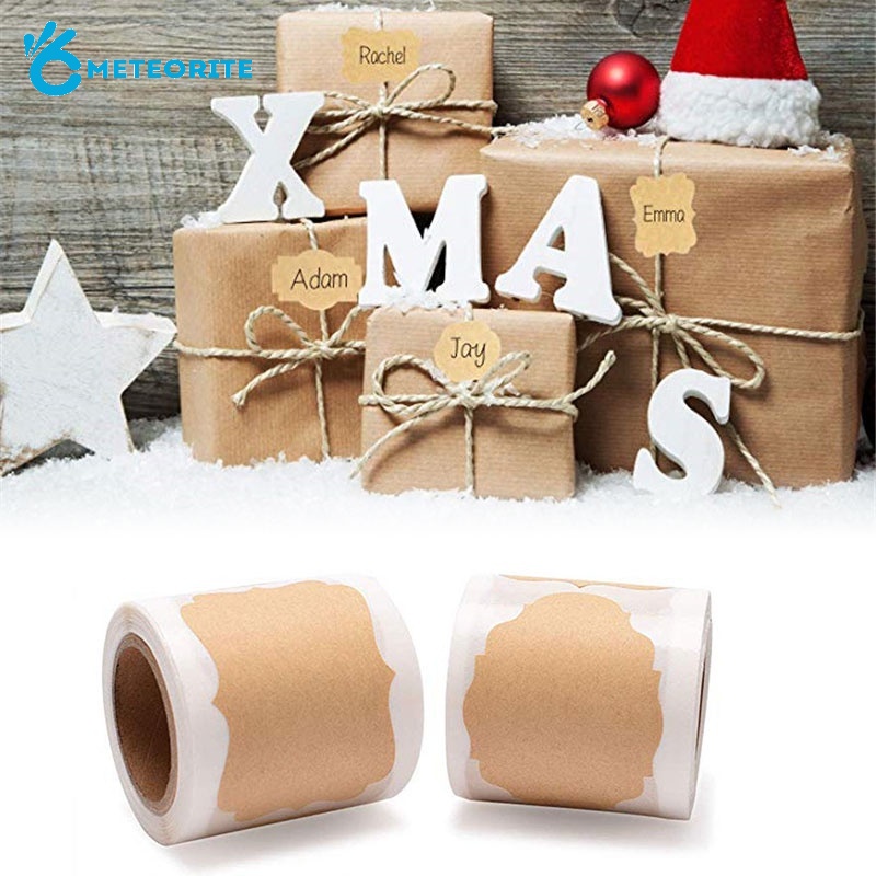 Cuộn 300 Nhãn Dán Giấy Kraft Trống In Chữ Viết Tay Đa Năng Phân Loại Trang Trí Túi Quà Sáng Tạo