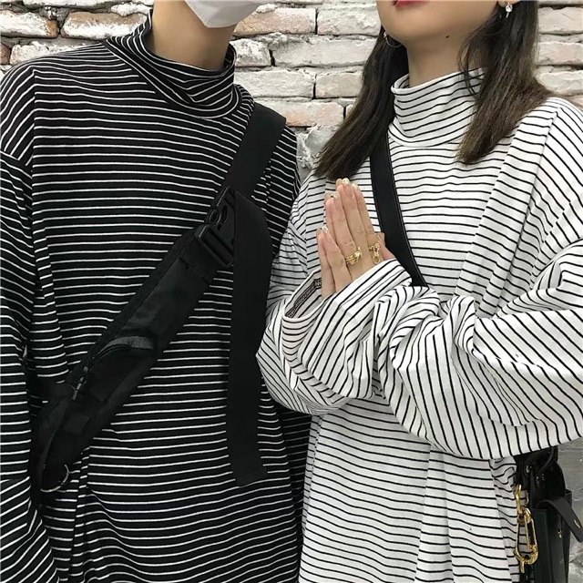 [Unisex] Áo thun cổ lọ unisex ống rộng kẻ sọc ullzang big size 75kg | WebRaoVat - webraovat.net.vn