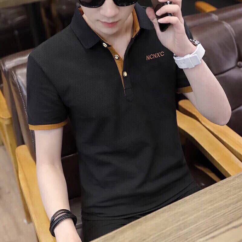 Áo thun nam có cổ tay ngắn bâu cứng thêu họa tiết vải thun cá sấu cao cấp mẫu đẹp 2023  - SKM048